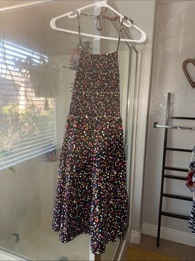 Abound Black Midi Dress with Pink, Yellow & White Floral Print